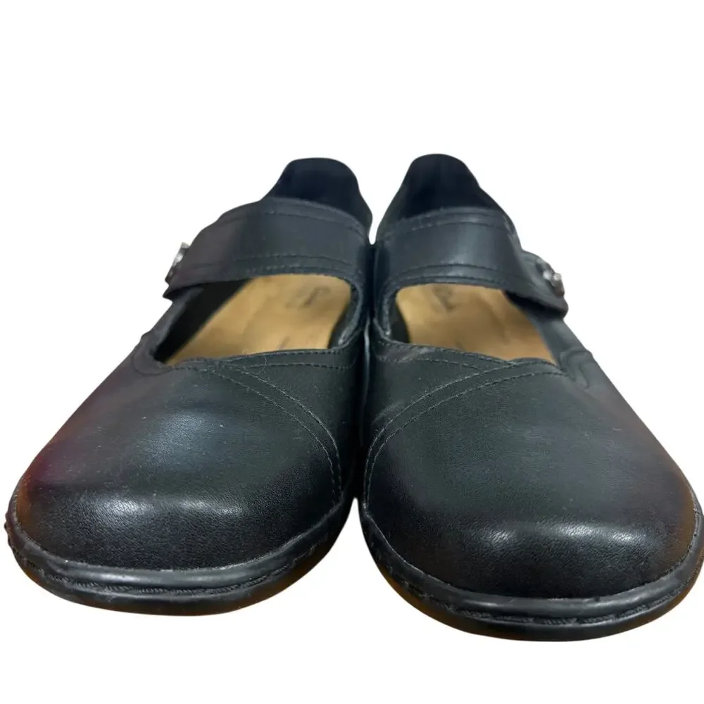 Clarks Collection Cora Dahlia Mary Jane Black Leather Comfort Shoes Loafer 9.5 W